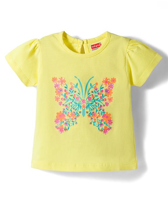 Babyhug Cotton Knit Half Sleeves T-Shirt & Capri Night Suit With Floral Print - Yellow