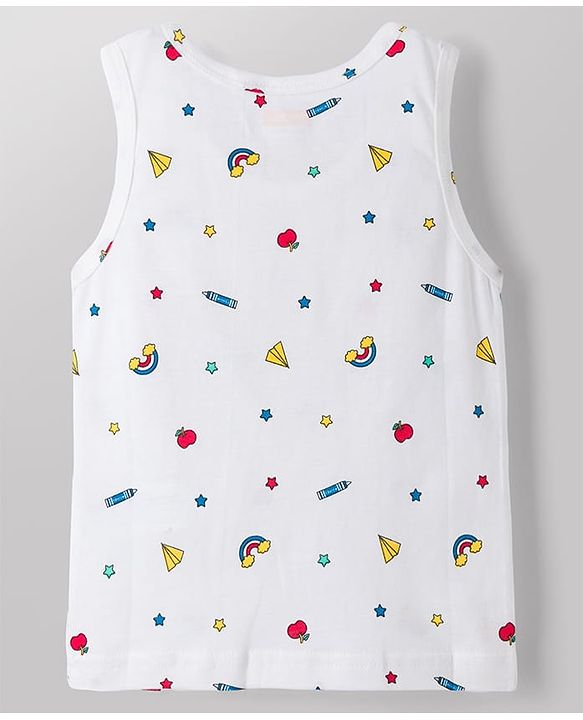Babyhug 100% Cotton Knit Sleeveless Sando Vests With Teddy Bear & RainbowPrint Pack of 3 - Multicolor