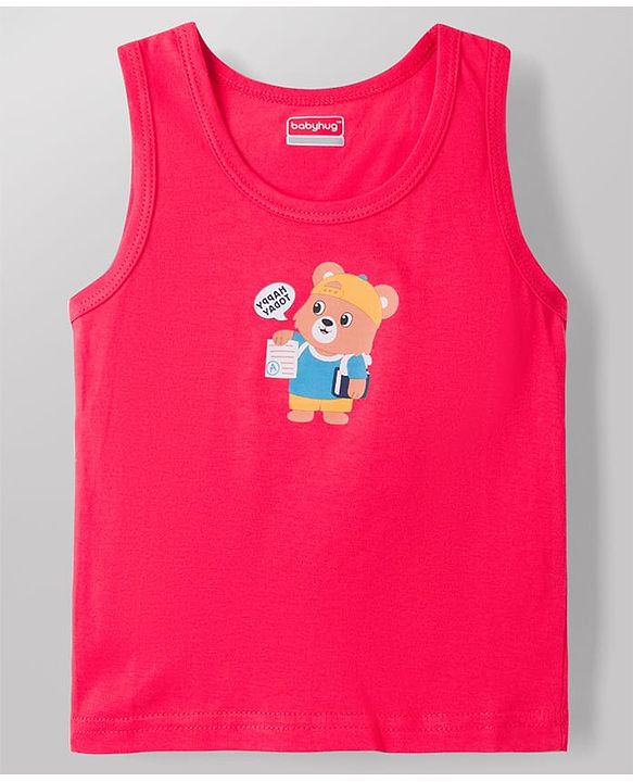 Babyhug 100% Cotton Knit Sleeveless Sando Vests With Teddy Bear & RainbowPrint Pack of 3 - Multicolor