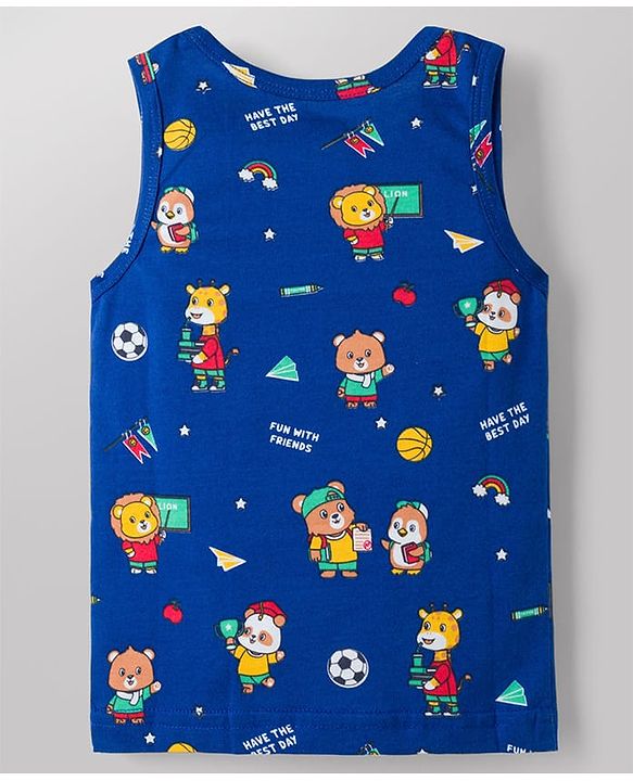 Babyhug 100% Cotton Knit Sleeveless Sando Vests With Teddy Bear & RainbowPrint Pack of 3 - Multicolor