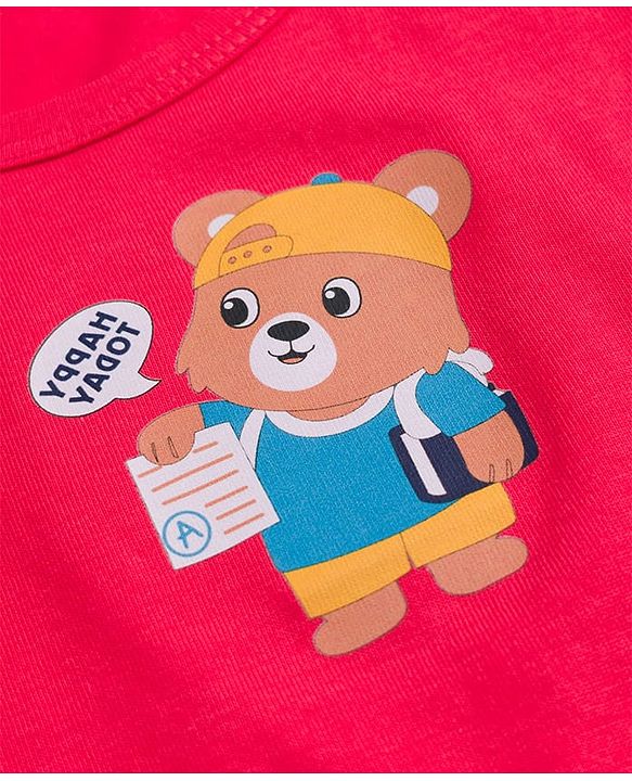 Babyhug 100% Cotton Knit Sleeveless Sando Vests With Teddy Bear & RainbowPrint Pack of 3 - Multicolor