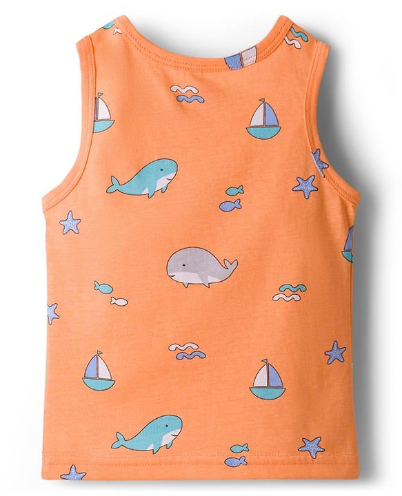 Babyhug 100% Cotton Single Jersey Knit Sleeveless Vests With Sea Life Print Pack of 3 - Multicolor