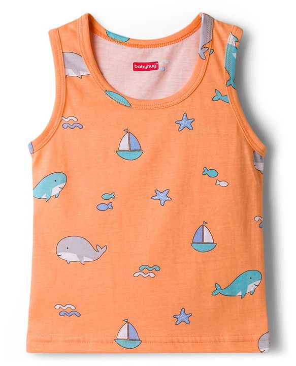 Babyhug 100% Cotton Single Jersey Knit Sleeveless Vests With Sea Life Print Pack of 3 - Multicolor