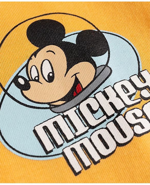 Babyhug Disney Single Jersey Knit T-Shirt with Half Sleeves & Mickey Mouse Graphic in Orange