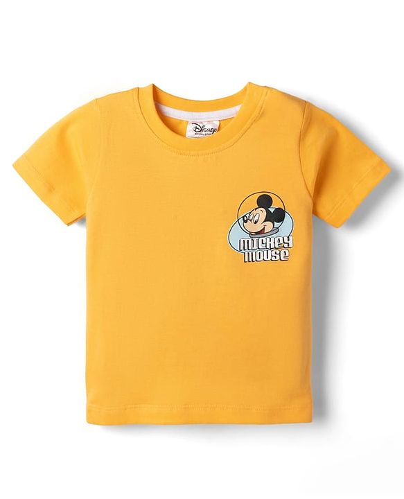Babyhug Disney Single Jersey Knit T-Shirt with Half Sleeves & Mickey Mouse Graphic in Orange