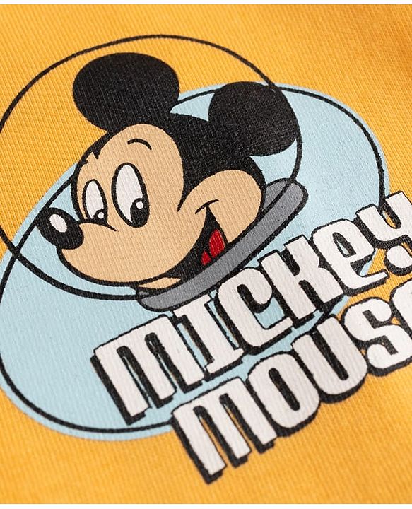 Babyhug Disney Single Jersey Knit T-Shirt with Half Sleeves & Mickey Mouse Graphic in Orange