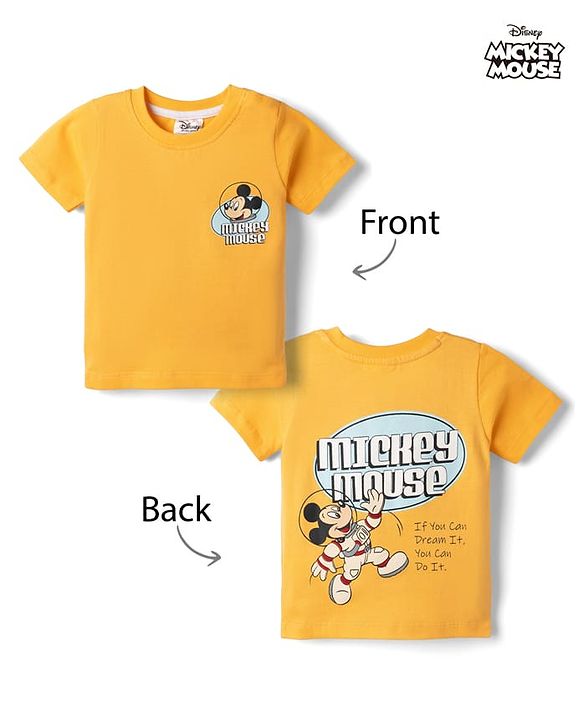 Babyhug Disney Single Jersey Knit T-Shirt with Half Sleeves & Mickey Mouse Graphic in Orange