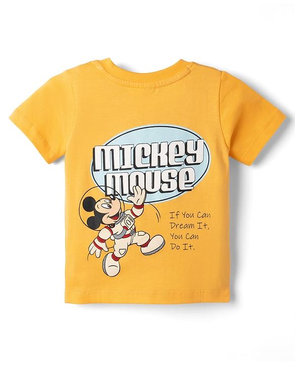 Babyhug Disney Single Jersey Knit T-Shirt with Half Sleeves & Mickey Mouse Graphic in Orange