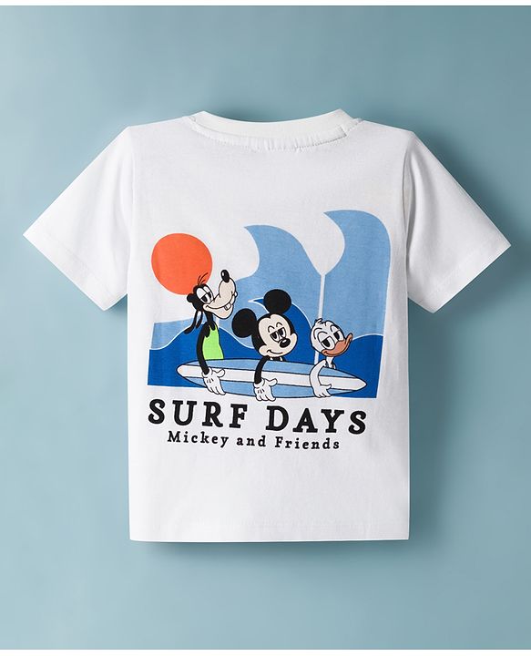 Babyhug Disney Single Jersey Knit Half Sleeves T-Shirt With Front & Back Mickey & Friends Graphics - White