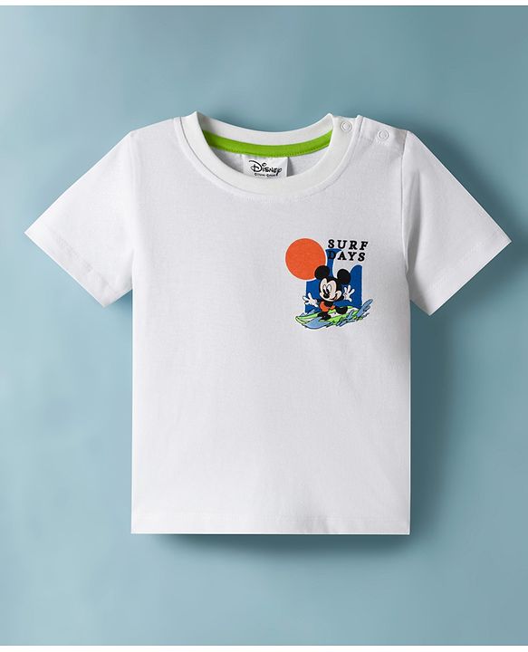 Babyhug Disney Single Jersey Knit Half Sleeves T-Shirt With Front & Back Mickey & Friends Graphics - White