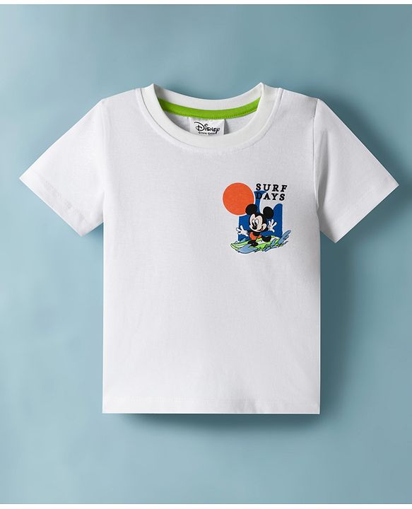 Babyhug Disney Single Jersey Knit Half Sleeves T-Shirt With Front & Back Mickey & Friends Graphics - White