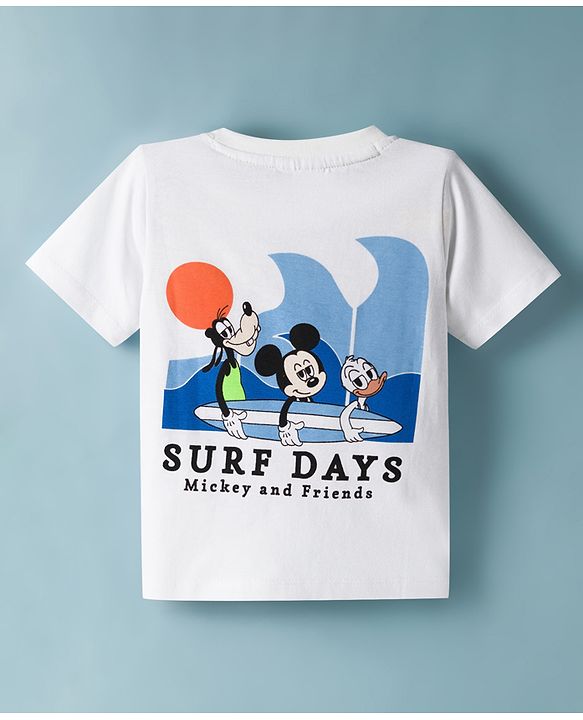 Babyhug Disney Single Jersey Knit Half Sleeves T-Shirt With Front & Back Mickey & Friends Graphics - White