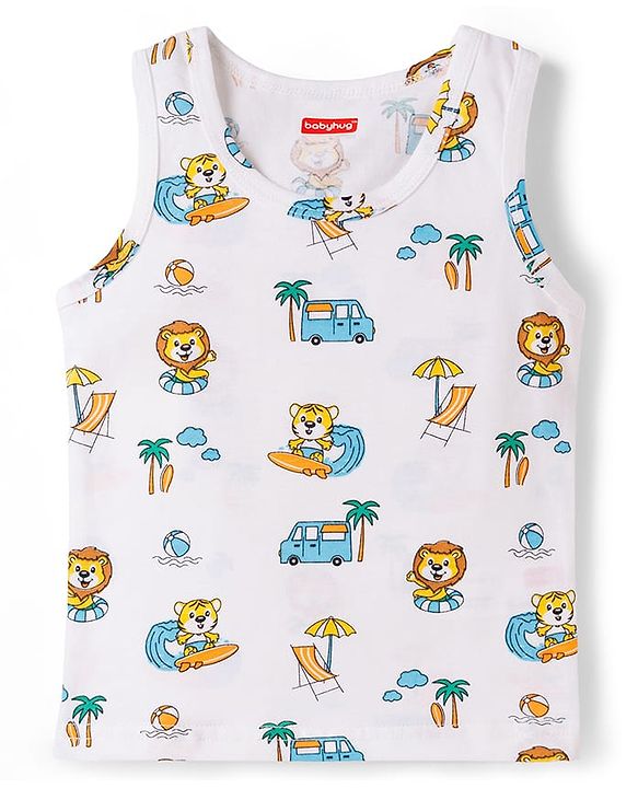 Babyhug 100% Cotton Knit Sleeveless Striped & Printed Sando Vests Pack of 3 - Multicolor