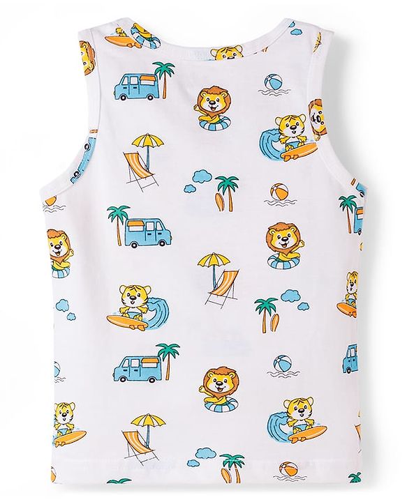 Babyhug 100% Cotton Knit Sleeveless Striped & Printed Sando Vests Pack of 3 - Multicolor