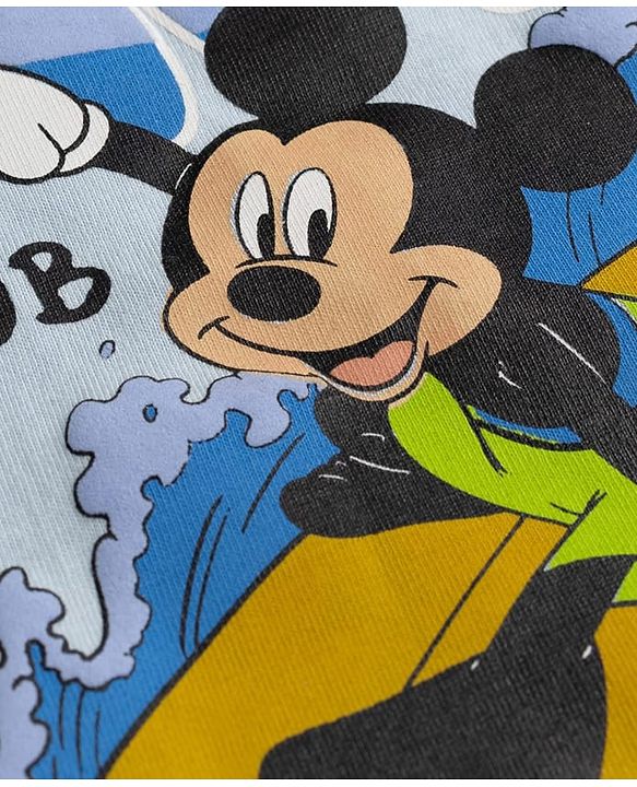 Babyhug Disney Single Jersey Knit Half Sleeves T-Shirt with Mickey Mouse Print -  Sky Blue