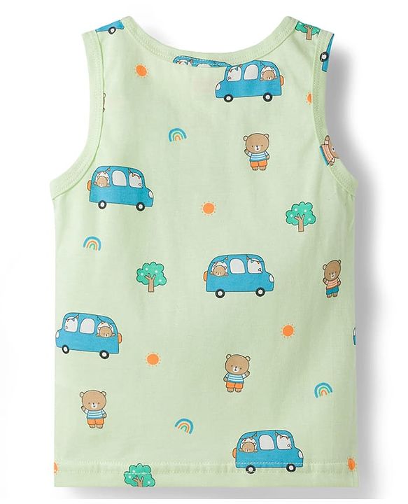 Babyhug 100% Cotton Single Jersey Knit Sleeveless Vests With Bear & Car Print Pack of 3 - Multicolor