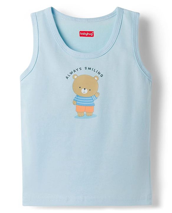 Babyhug 100% Cotton Single Jersey Knit Sleeveless Vests With Bear & Car Print Pack of 3 - Multicolor