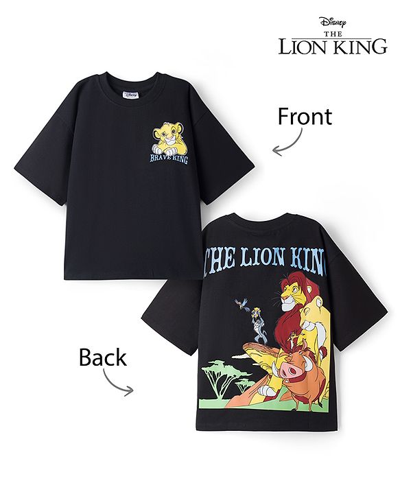 Pine Kids Disney Single Jersey Knit Half Sleeves T-Shirt With Front & Back Lion King Graphics - Black