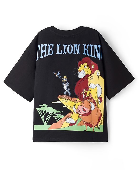 Pine Kids Disney Single Jersey Knit Half Sleeves T-Shirt With Front & Back Lion King Graphics - Black