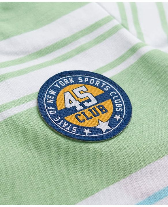 Babyhug 100% Cotton Knit Half Sleeves Overlapped Striped T-Shirt With Badge Detailing - Multicolor