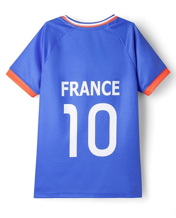 Pine Active Knit Half Raglan Sleeves T-Shirt & Shorts Set with France Football Print - Blue