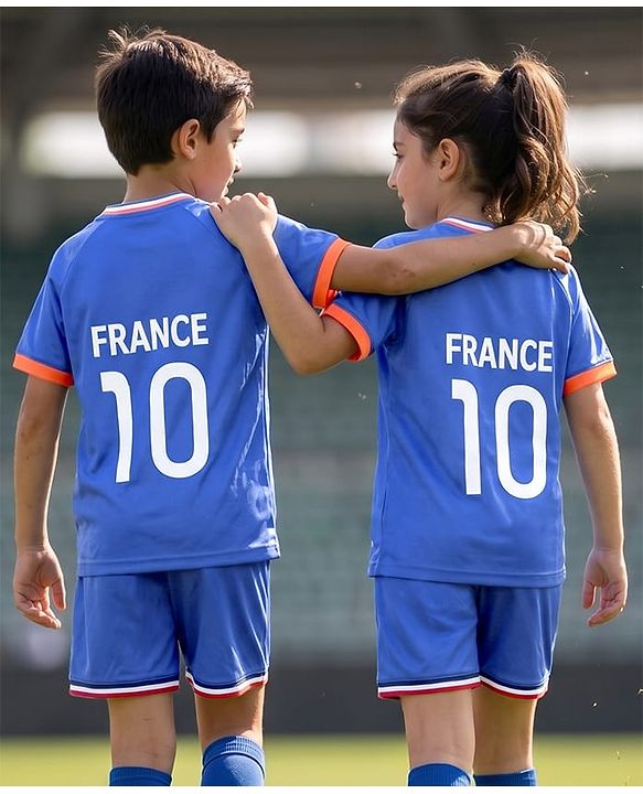 Pine Active Knit Half Raglan Sleeves T-Shirt & Shorts Set with France Football Print - Blue