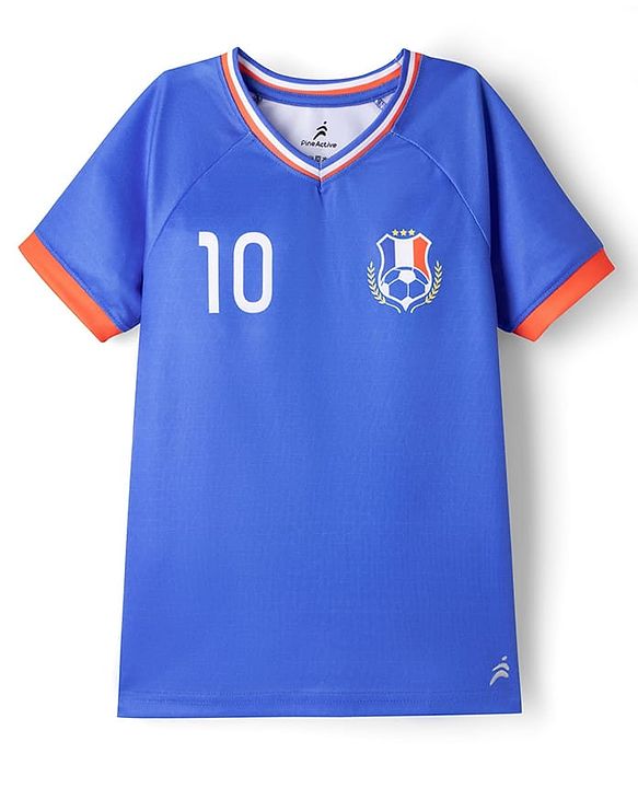 Pine Active Knit Half Raglan Sleeves T-Shirt & Shorts Set with France Football Print - Blue