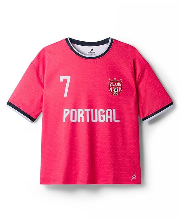 Pine Active Knit Half Sleeves T-Shirt With Shorts Football Set With Portugal Print - Red & Black
