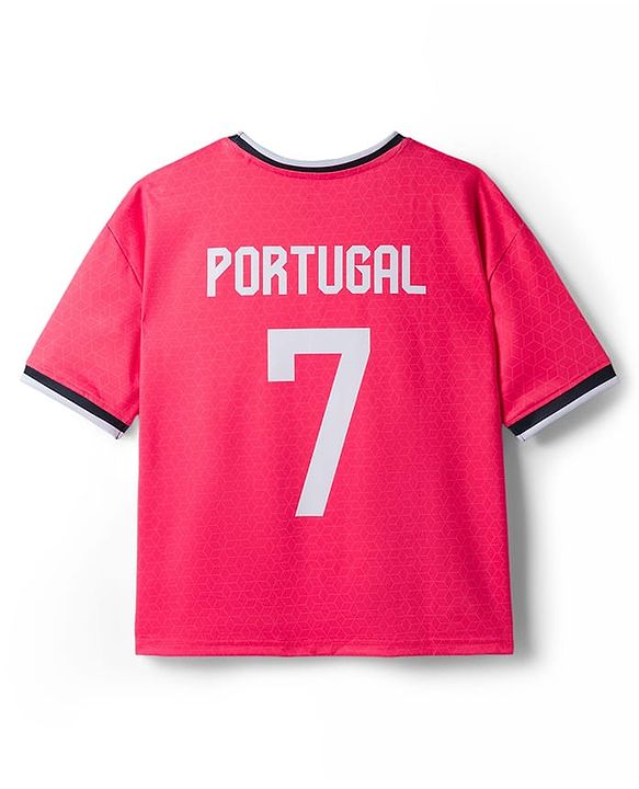 Pine Active Knit Half Sleeves T-Shirt With Shorts Football Set With Portugal Print - Red & Black
