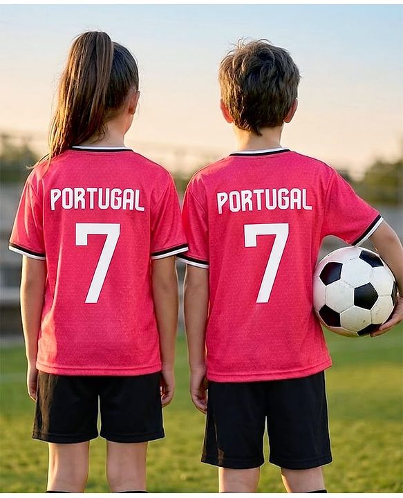 Pine Active Knit Half Sleeves T-Shirt With Shorts Football Set With Portugal Print - Red & Black
