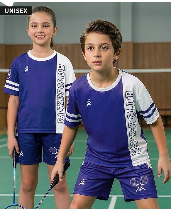 Pine Active Knit Drop Shoulder Half Sleeves T-Shirt & Shorts Set with Tennis Print - Navy Blue