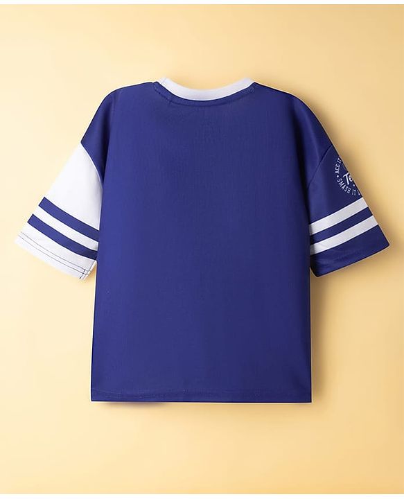 Pine Active Knit Drop Shoulder Half Sleeves T-Shirt & Shorts Set with Tennis Print - Navy Blue