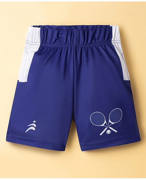 Pine Active Knit Drop Shoulder Half Sleeves T-Shirt & Shorts Set with Tennis Print - Navy Blue