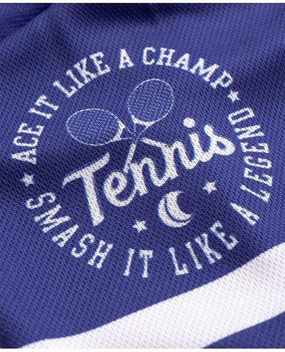 Pine Active Knit Drop Shoulder Half Sleeves T-Shirt & Shorts Set with Tennis Print - Navy Blue