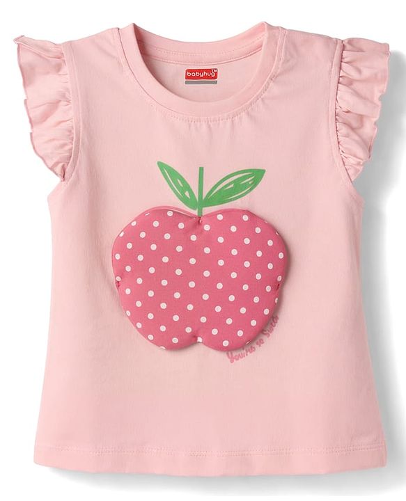 Babyhug Cotton Knit Half Sleeves T-Shirt & Capri Night Suit with Apple Patch - Pink