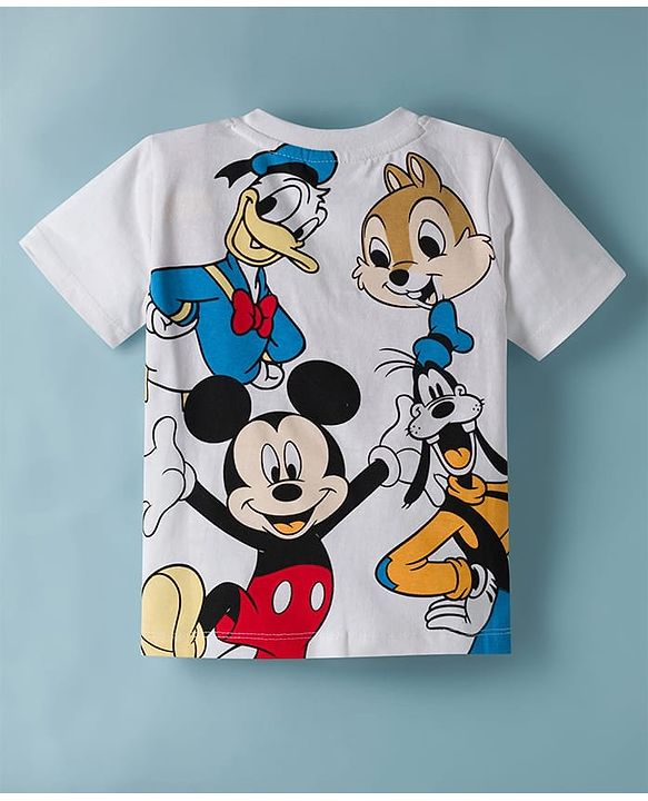 Babyhug Disney Single Jersey Knit Half Sleeves Front & Back Mickey & Friends Graphics - White