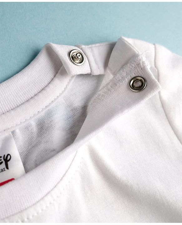 Babyhug Disney Single Jersey Knit Half Sleeves Front & Back Mickey & Friends Graphics - White