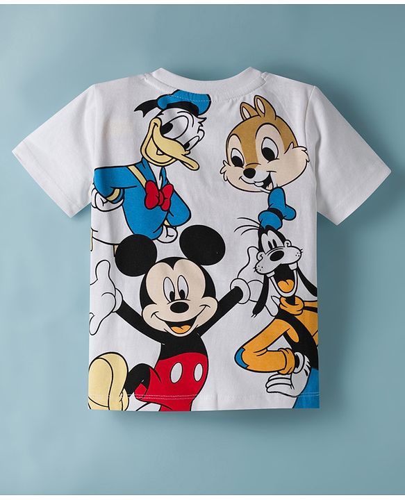 Babyhug Disney Single Jersey Knit Half Sleeves Front & Back Mickey & Friends Graphics - White