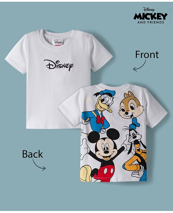 Babyhug Disney Single Jersey Knit Half Sleeves Front & Back Mickey & Friends Graphics - White
