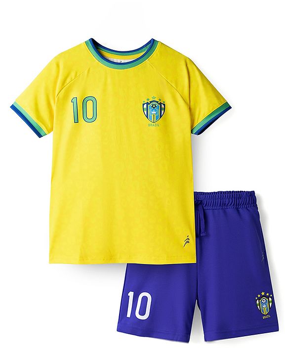 Pine Active Knit Half Sleeves Football T-Shirt & Shorts Set - Yellow