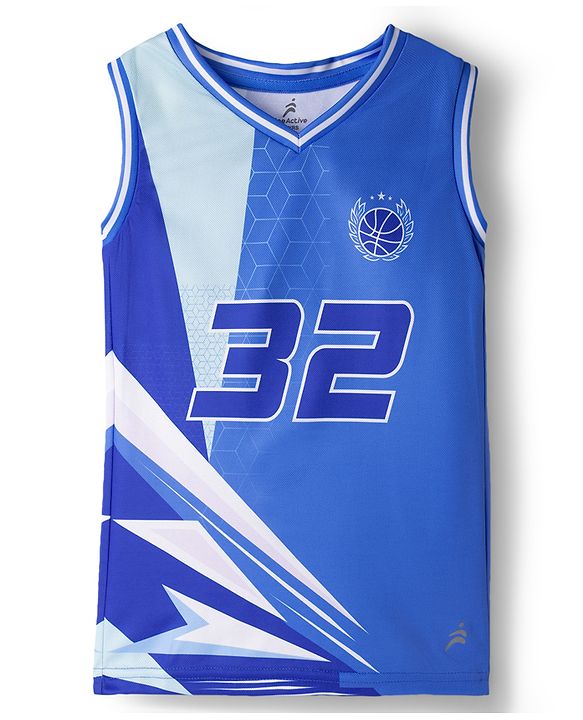 Pine Active Knit Sleeveless T-Shirt & Shorts Basketball Set With 32 Print - Blue