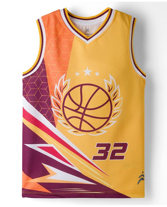 Pine Active Knit Sleeveless T-Shirt & Shorts Basket Ball Set - Yellow