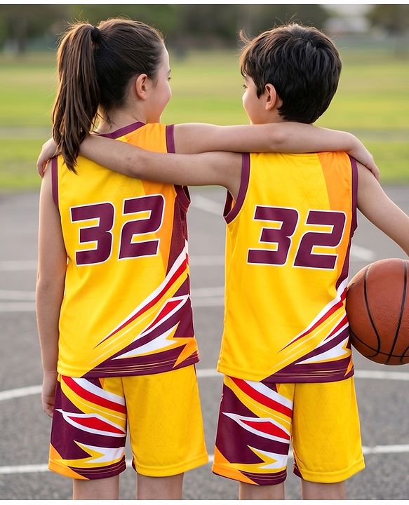 Pine Active Knit Sleeveless T-Shirt & Shorts Basket Ball Set - Yellow