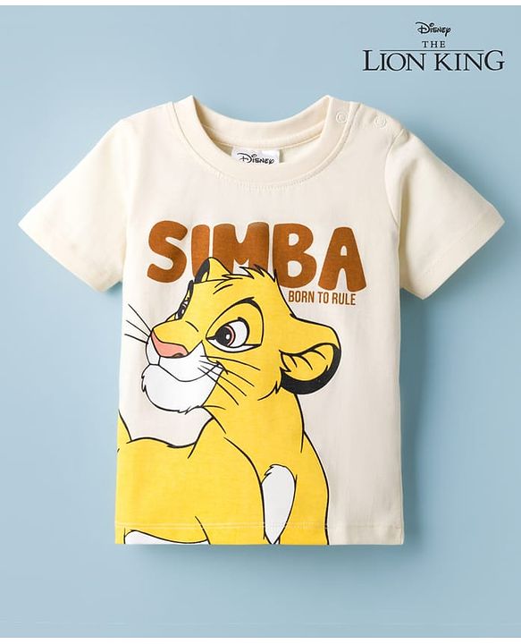 Babyhug Disney Single Jersey Knit Half Sleeves T-Shirt with  Simba  Graphics - Beige
