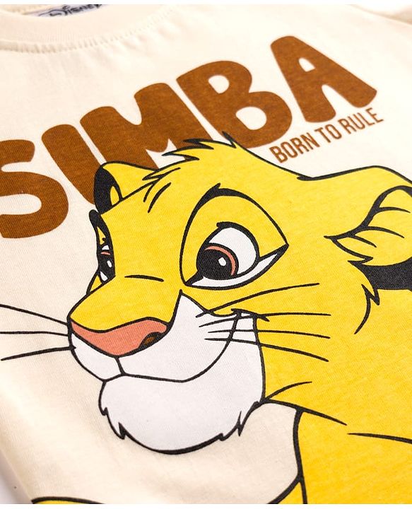 Babyhug Disney Single Jersey Knit Half Sleeves T-Shirt with  Simba  Graphics - Beige