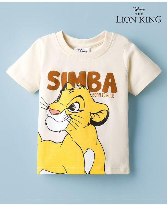 Babyhug Disney Single Jersey Knit Half Sleeves T-Shirt with  Simba  Graphics - Beige