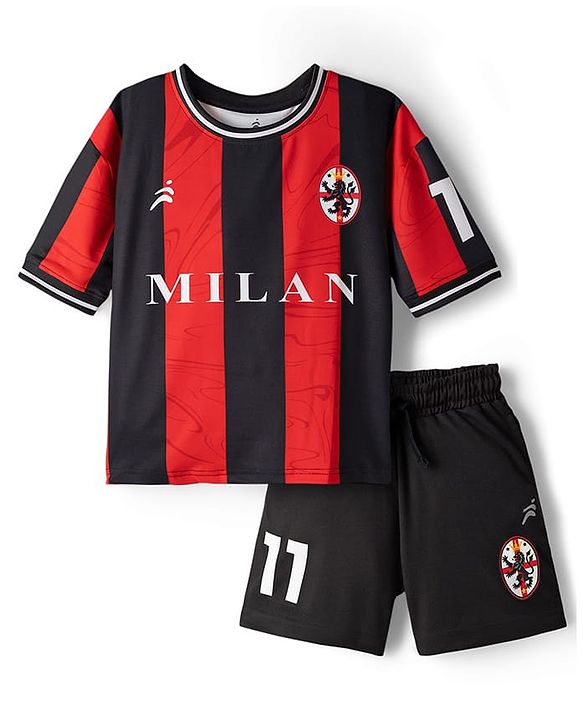 Pine Active Knit Half Sleeves T-Shirt & Shorts Football Set - Black & Red