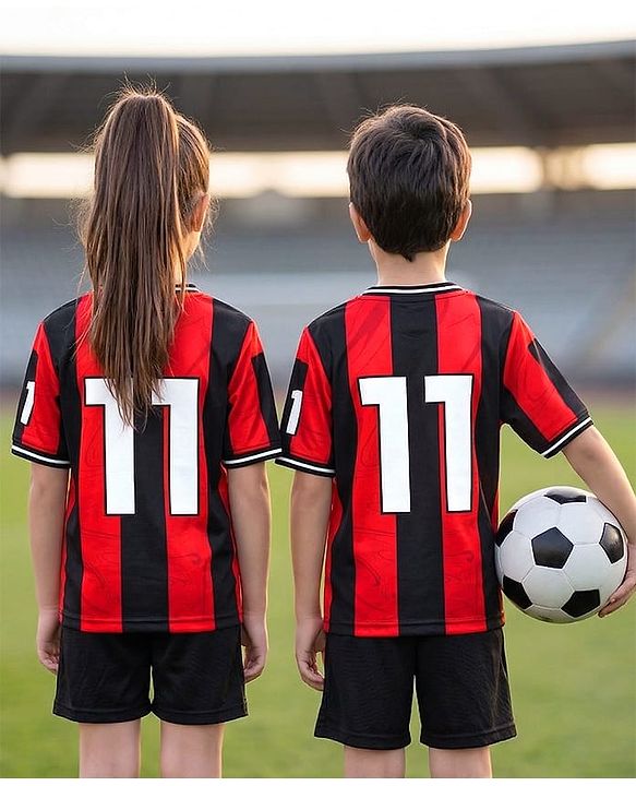 Pine Active Knit Half Sleeves T-Shirt & Shorts Football Set - Black & Red