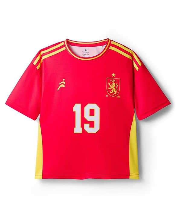 Pine Active Knit Half Sleeves T-Shirt With Shorts Football Set With 19 Print - Red