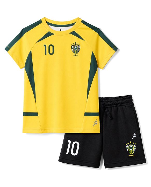 Pine Active Knit Raglan Sleeves T-Shirt & Shorts Football Set - Yellow